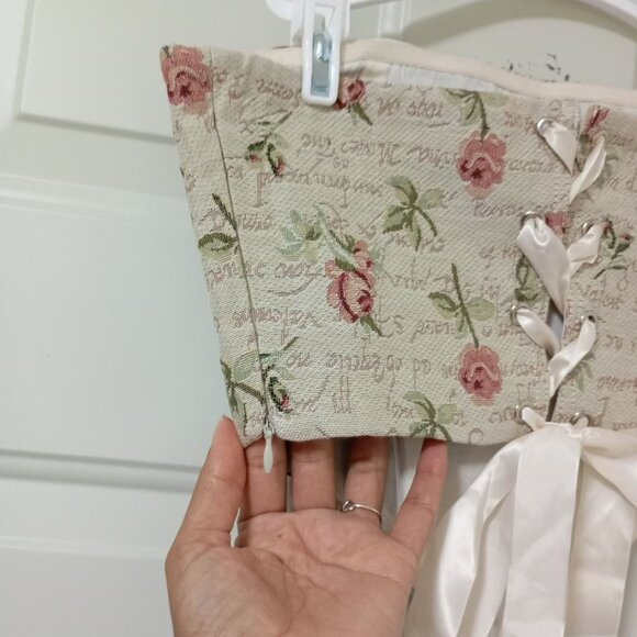 Steps New York Floral Corset Top With Lace-Up Back & Ribbon Sash Size S Womens - Picture 5 of 10